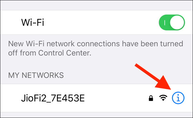 Toque no botão I ao lado do nome do Wi-Fi para encontrar as opções