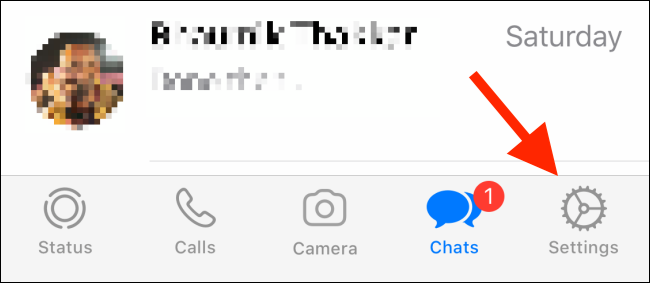 Toque no botão Configurações no WhatsApp no ​​iPhone