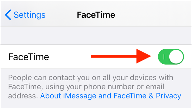 Toque no botão do FaceTime para desativar o FaceTime no seu iPhone ou iPad