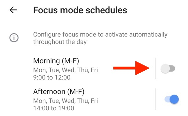 Toque em qualquer botão para habilitar uma programação predefinida para o modo Foco.