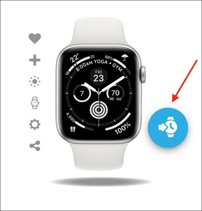 Toque no botão Adicionar no mostrador do relógio no aplicativo Facer