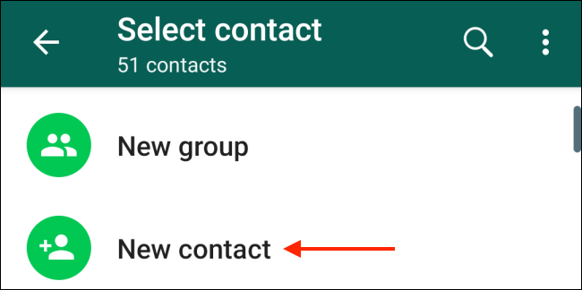 Toque no botão Novo contato no Android