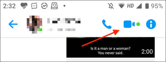 Toque no botão Vídeo no Facebook Messenger no Android