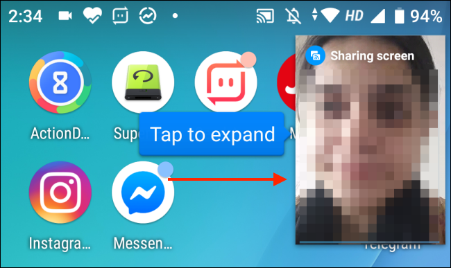 Toque para expandir o menu Picture-in-Picture do Facebook Messenger no Android