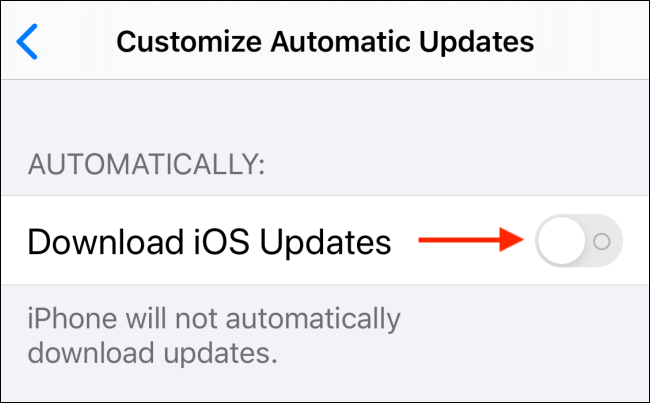 Toque em alternar ao lado de Baixar atualizações do iOS