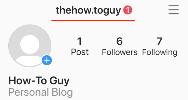 Um nome de usuário e identificador em um perfil do Instagram.