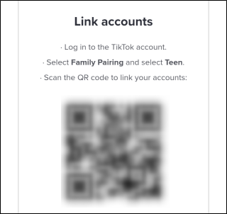 Um código QR TikTok na seção "Vincular contas".