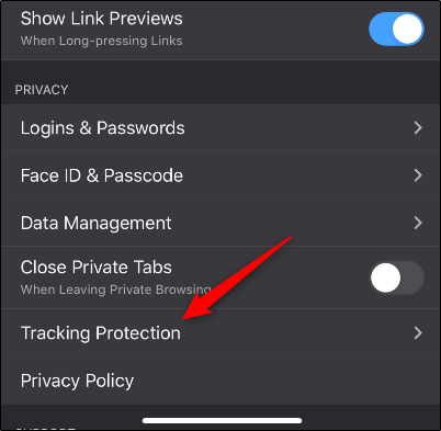 Toque em "Proteção contra rastreamento".