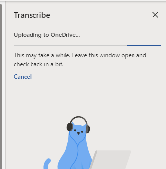 Transcrevendo e enviando para Onedrive