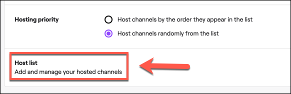 Clique em "Lista de hosts" para acessar sua lista de canais de hospedagem automática do Twitch.