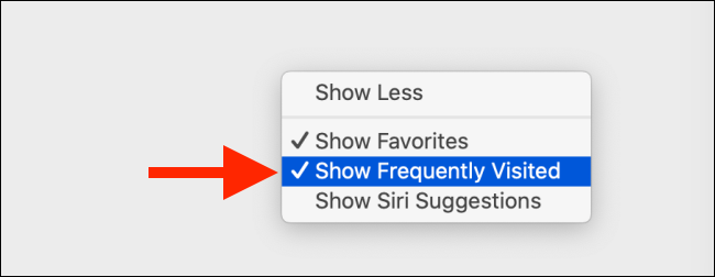 Desmarque a opção Mostrar sites visitados com frequência no Mac