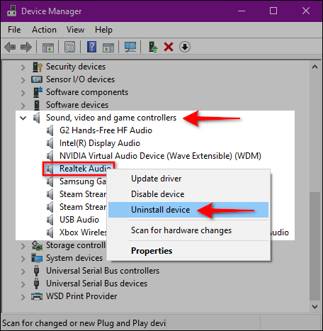 Desinstalar dispositivo de áudio do Windows 10