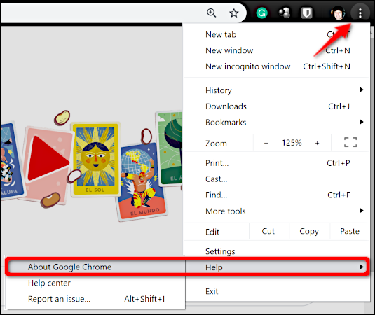 Clique nos três pontos, clique em "Ajuda" e em "Sobre o Google Chrome".