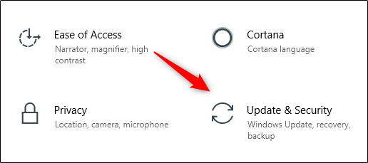 Ícone de atualização e segurança no menu de configurações do Windows 10