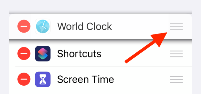 Use a barra de controle para reordenar os widgets.