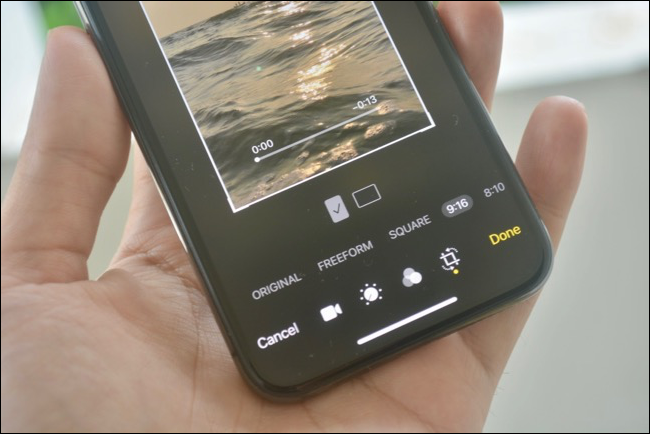 Visualização de edição de vídeo para alterar a proporção no aplicativo Fotos no iOS 13