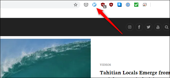 O ícone azul do Vimium na parte superior de um navegador da web.
