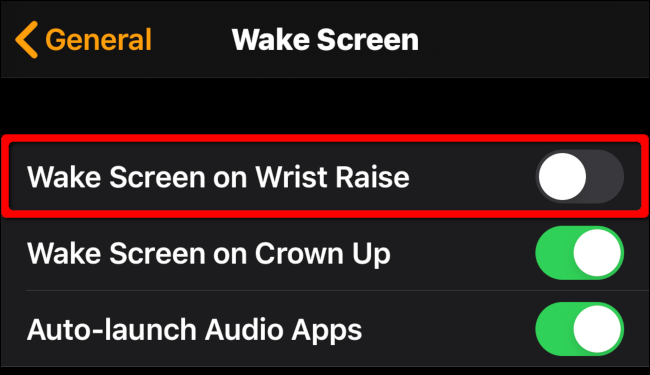 Desativar "Wake Screen on Wrist Raise".