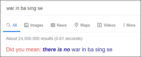 Os resultados da pesquisa de "guerra em ba sing se" no Google.