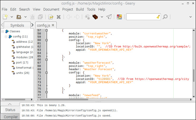 Config.txt exibindo módulos de clima.