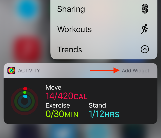 Widget mostrado na tela inicial com o botão Adicionar widget