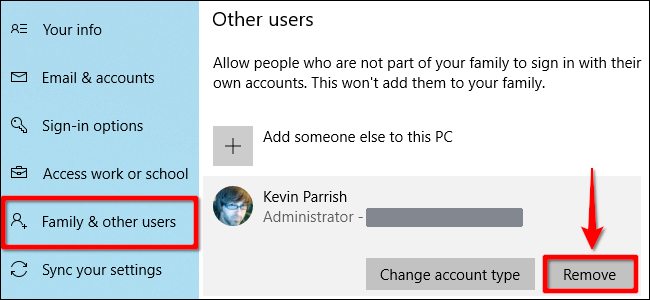 Excluir conta do Windows 10