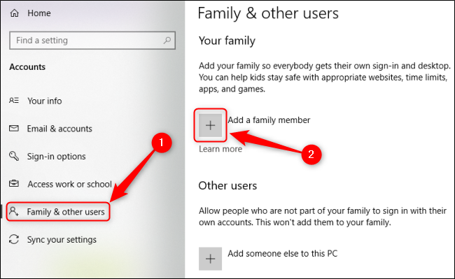 Menu Família do Windows 10
