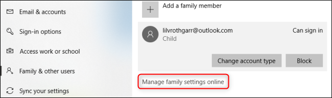 Windows 10 Gerenciar Configurações da Família