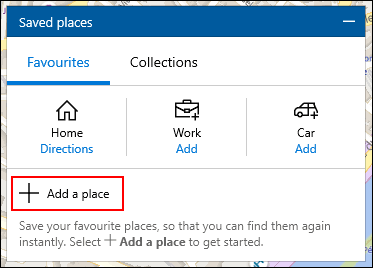 Clique em Adicionar um lugar no menu Locais salvos no Windows 10 Maps