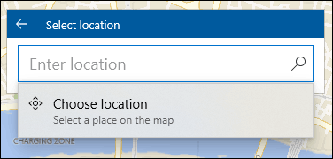 A barra Selecionar local favorito no Windows 10 Maps