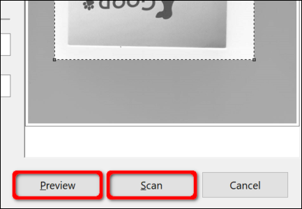 Botões de digitalização do Windows Fax e Scan Preview