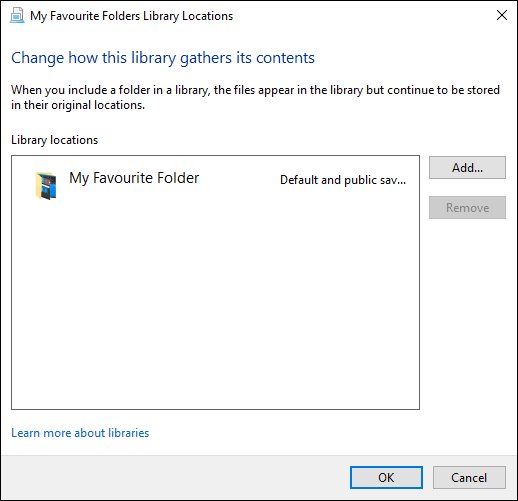 O menu "Gerenciar localizações de bibliotecas" no Windows File Explorer.