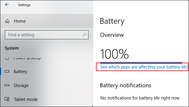 Clique em "Ver quais aplicativos estão afetando a vida útil da bateria".