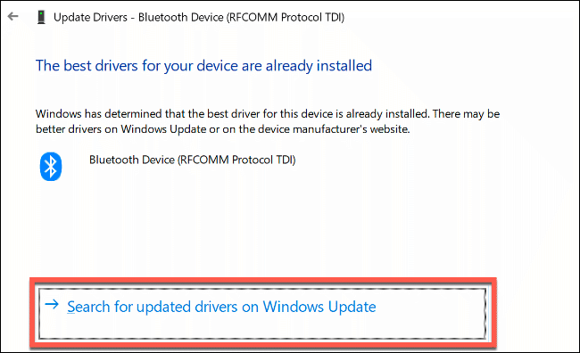 Clique em “Pesquisar drivers atualizados no Windows Update”.