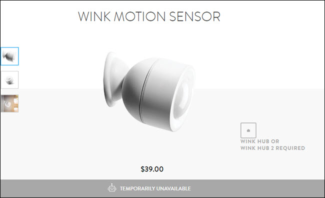 Sensor Wink Motion mostrando como temporariamente indisponível