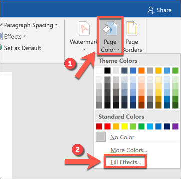 Clique em “Cor da página” e selecione “Efeitos de preenchimento”.