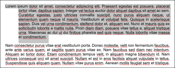 Uma amostra de texto de um documento do Microsoft Word, com um recuo deslocado aplicado ao primeiro parágrafo.