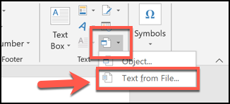 Clique na seta ao lado do botão Objeto e escolha Inserir do Arquivo