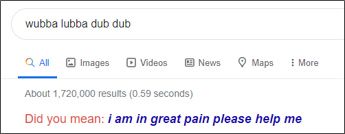 Resultados da pesquisa por "wubba lubba dub dub" no Google.