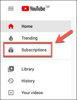 Clique em Inscrições no menu esquerdo do YouTube