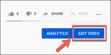 Pressione o botão Editar vídeo em um vídeo do YouTube