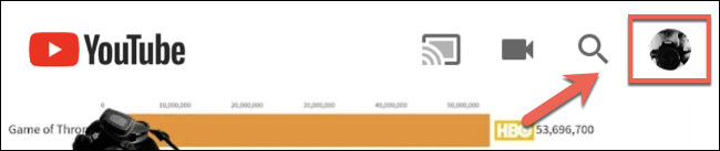 Toque no ícone da conta no canto superior direito para acessar o menu do YouTube