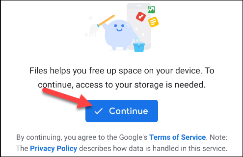 Toque em "Continuar" para concordar com os termos e política de privacidade do Google.