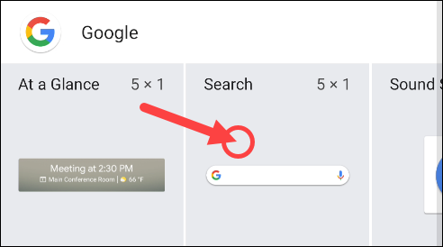 Pressione e segure o widget "Pesquisa" do Google.