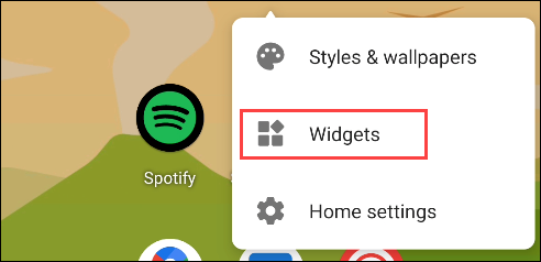 Toque em "Widgets".