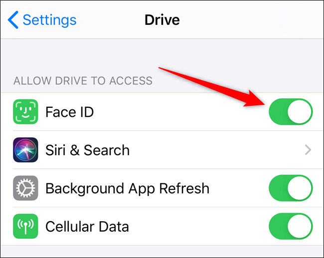 Ajuste as permissões para Face ID ou Touch ID para desativar o acesso