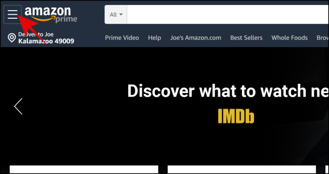 Clique no ícone Menu na página inicial da Amazon.