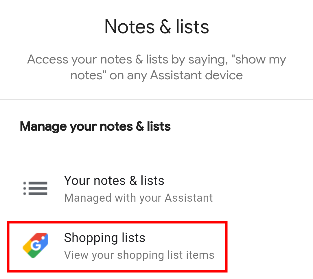 Lista de compras do Google Assistente