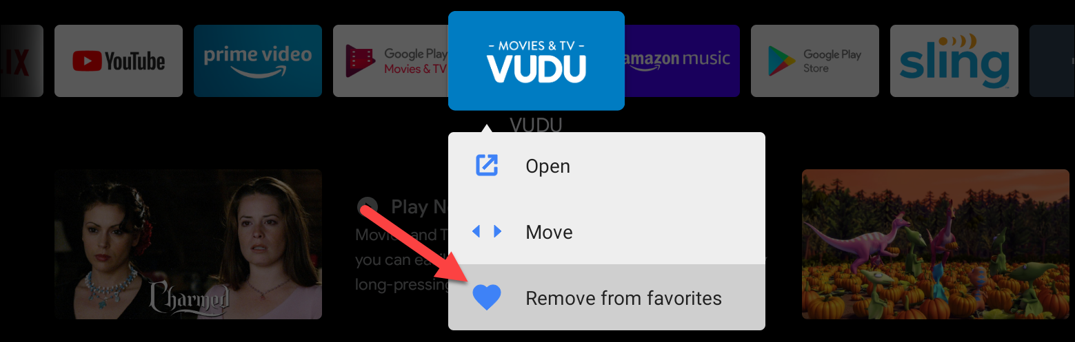 android tv remover dos favoritos