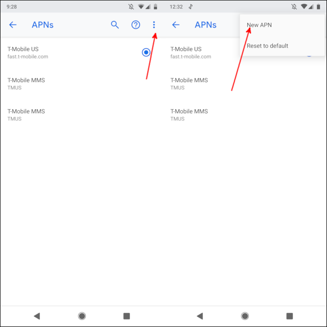 toque no menu de três pontos e selecione novo apn